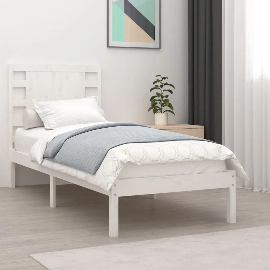 vidaXL Estrutura de cama solteiro 90x190 cm madeira maciça branco