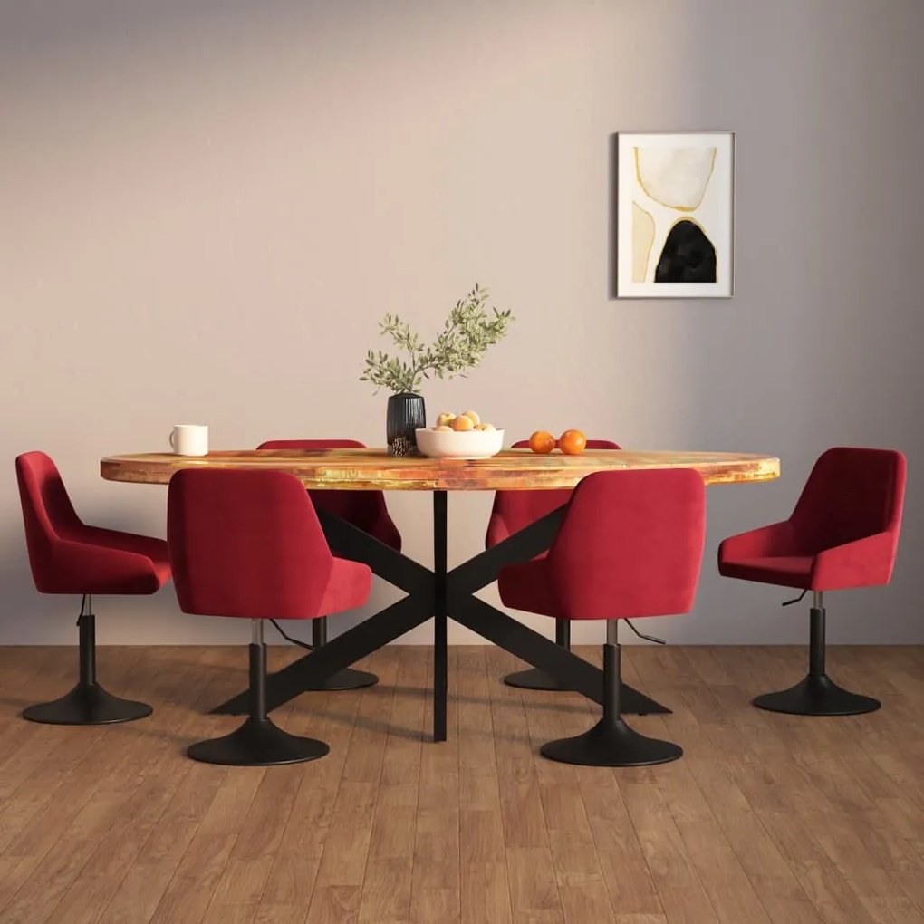 vidaXL Cadeiras de jantar giratórias 6 pcs veludo vermelho tinto
