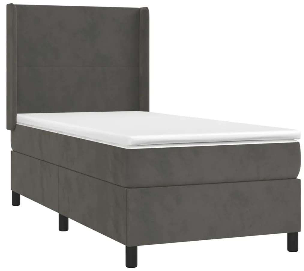 Cama box spring c/ colchão/LED 90x200 cm veludo cinzento-escuro