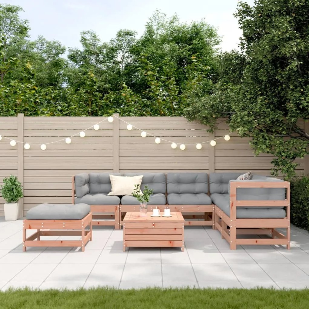 8 pcs conj. lounge jardim c/ almofadões madeira douglas maciça