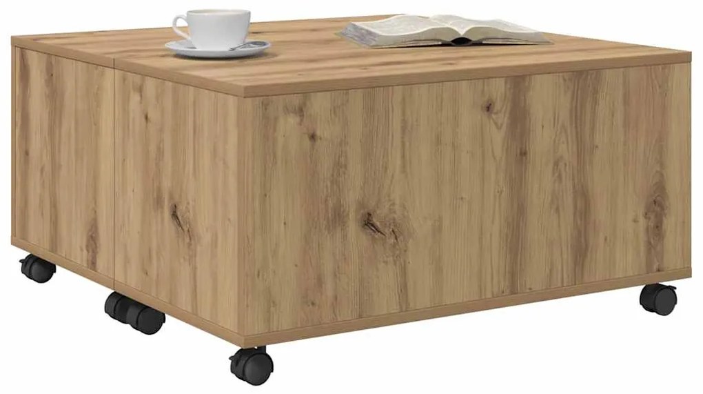 Mesa de centro com roda carvalho artisiano 75 x 75 x 38 cm