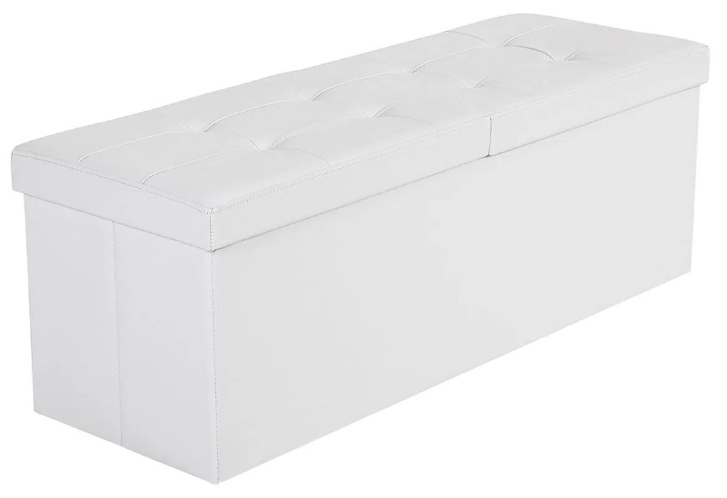 Banco dobrável SONGMICS 120L, caixa de armazenamento, cubo de armazenamento, tampa basculante, banco para sapatos, pufe, capacidade de carga de 300 kg, branco, 110 x 38 x 38 cm LSF75WT