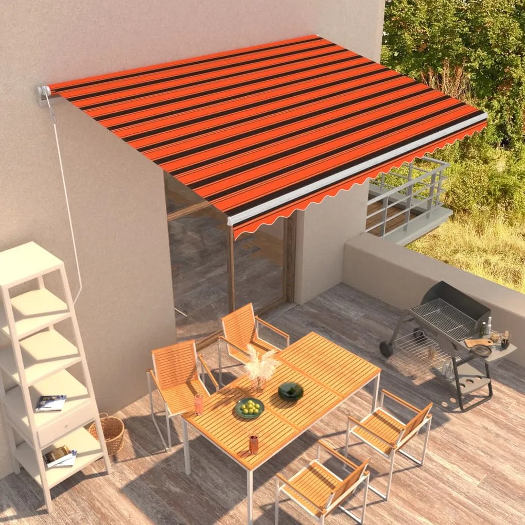vidaXL Toldo retrátil automático 450x300 cm laranja e castanho