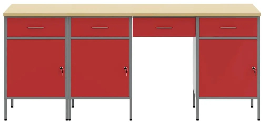 Conjunto de Armário e Mesa de Trabalho VidaXL 4 Peças Vermelho Madeira