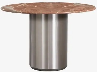Mesa De Jantar Redonda Ø120 Cm Luceida Mármore Vermelho Chigan & Aço Inoxidável Escovado - Sklum