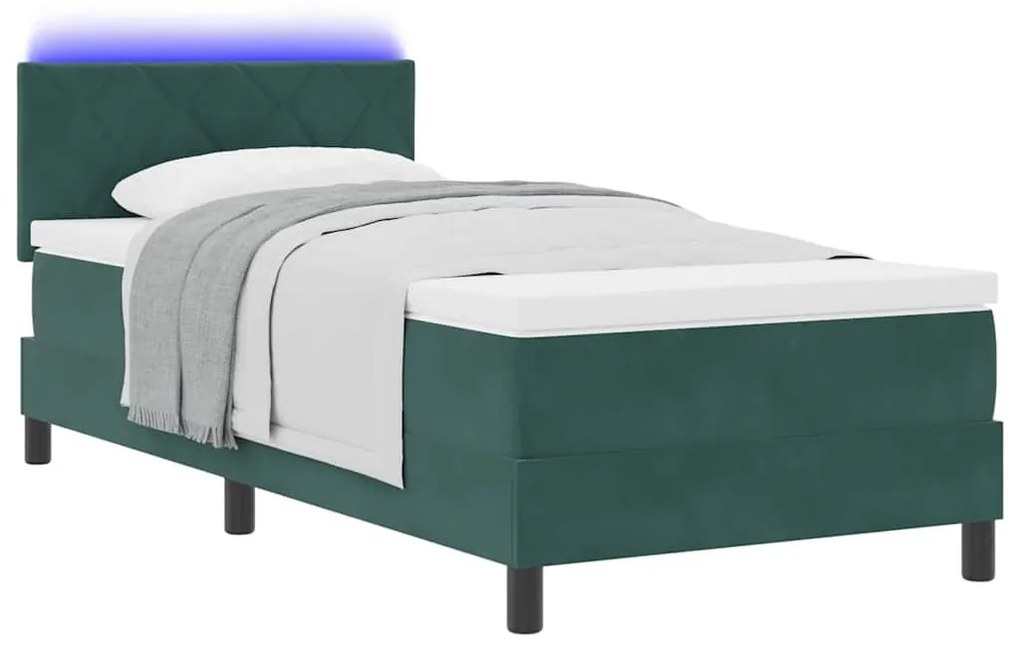 Cama Box Spring vidaXL com Colchão e LED Verde Escuro 90x190 cm Veludo