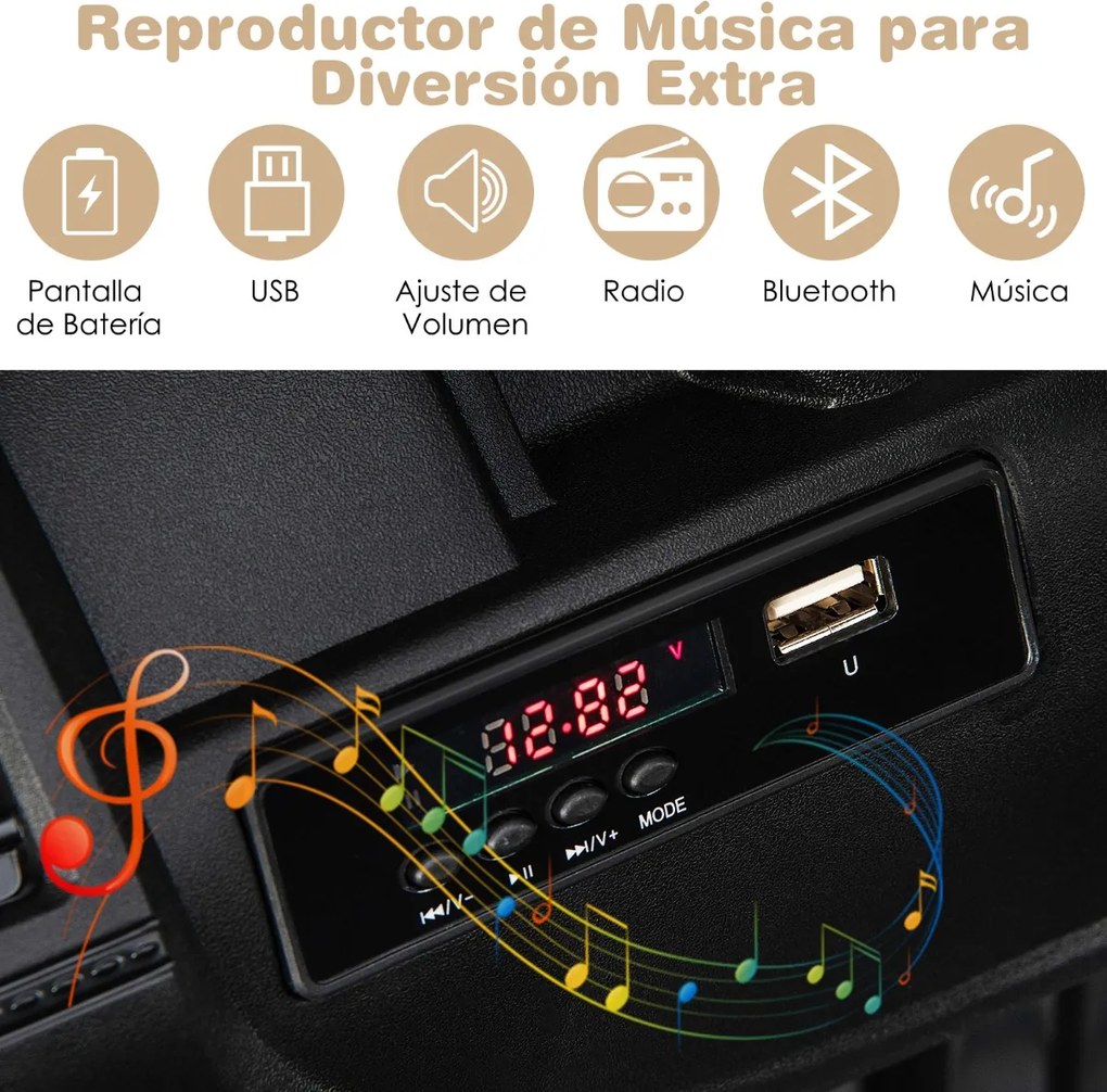 Carro elétrico para crianças 12V com velocidade ajustável com controlo remoto cor caqui