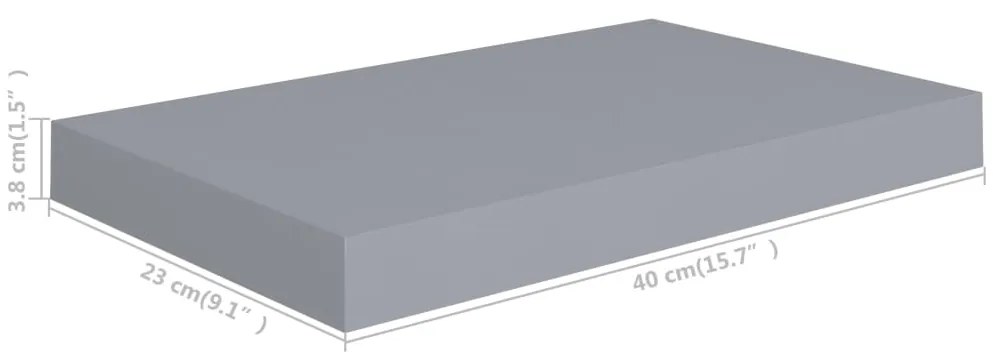 Prateleiras de parede suspensas 4 pcs 40x23x3,8cm MDF cinza