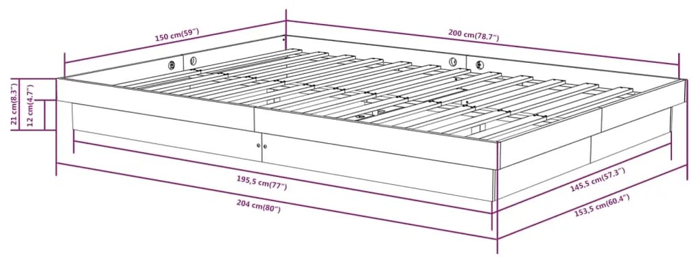 Estrutura de cama king 150x200 cm madeira maciça branco