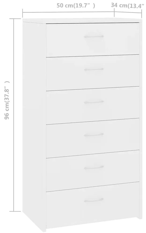 Aparador com 6 gavetas 50x34x96 cm contraplacado branco