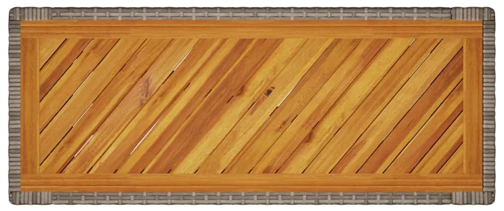 Mesa apoio jardim c/ tampo madeira 100x40x75cm vime PE cinzento