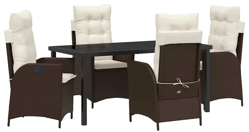 Conjunto de jantar de jardim com 5 peças e almofadas marrom em rattan