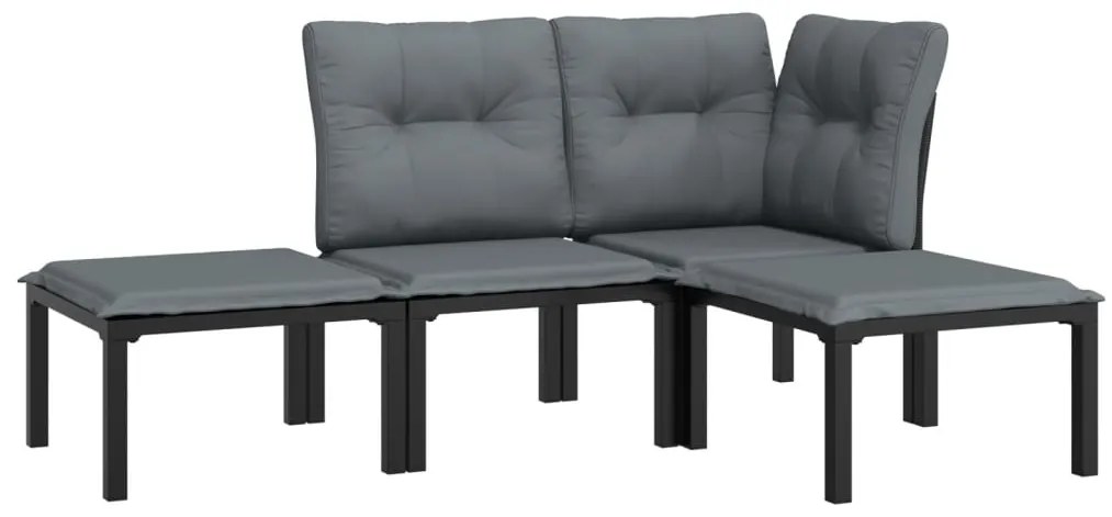 4 pcs conjunto lounge de jardim vime PE preto e cinzento