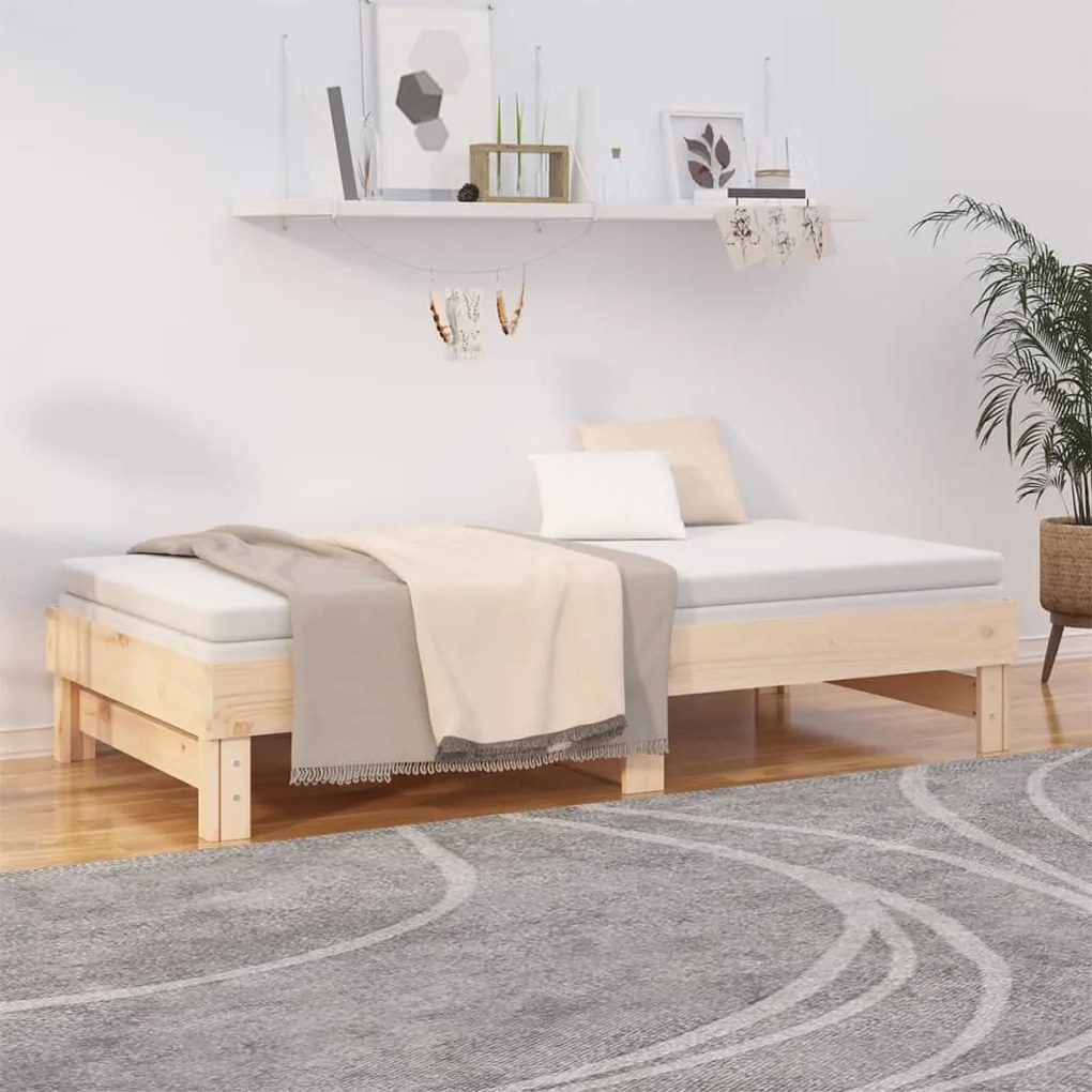 Sofá-cama de puxar 2x(75x190) cm madeira de pinho maciça