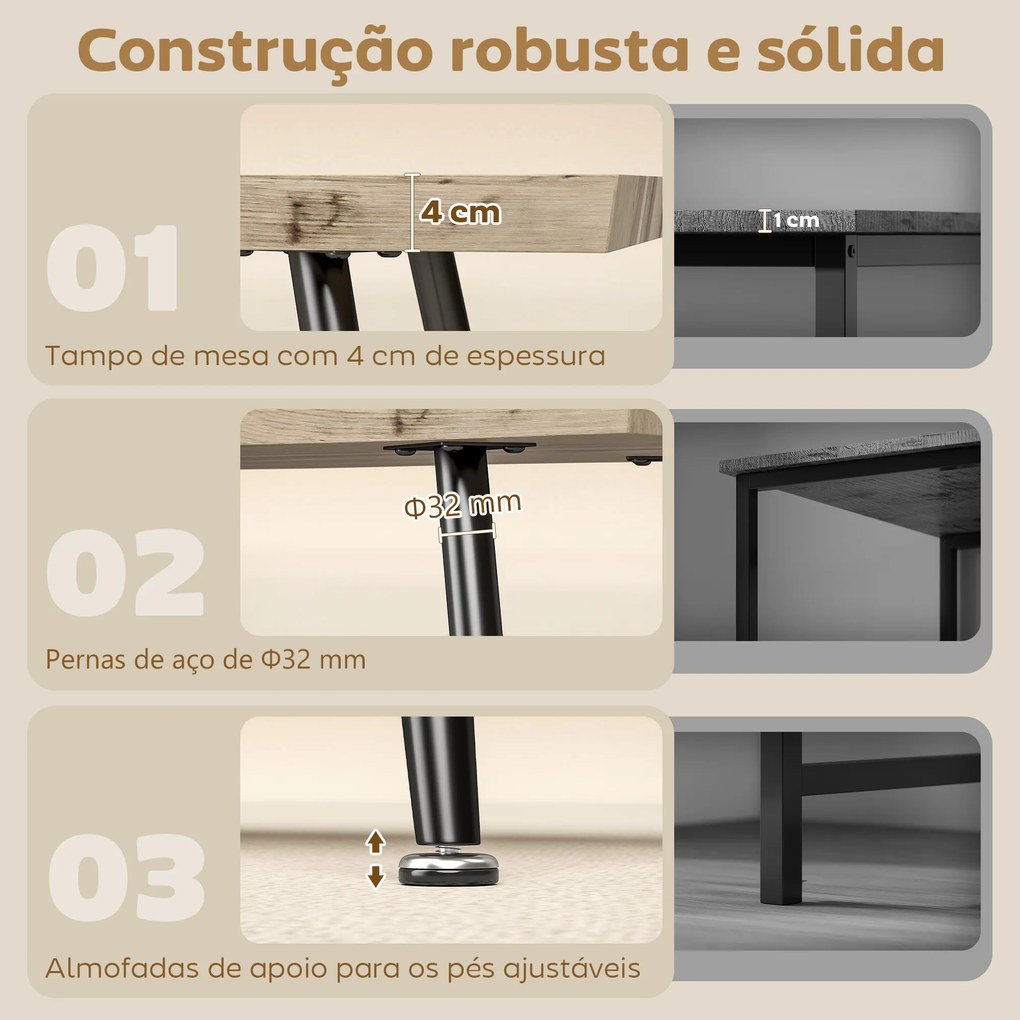 Mesa de Centro Moderna com Tampo Espesso de 4 cm, Pés de Aço, 100x50x45 cm, Carvalho