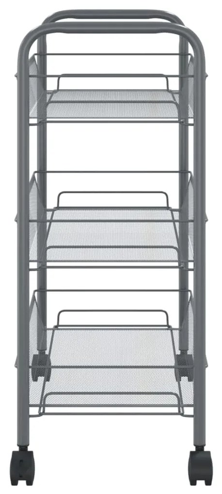 Carrinho de cozinha c/ 3 prateleiras ferro 46x26x64 cm cinzento