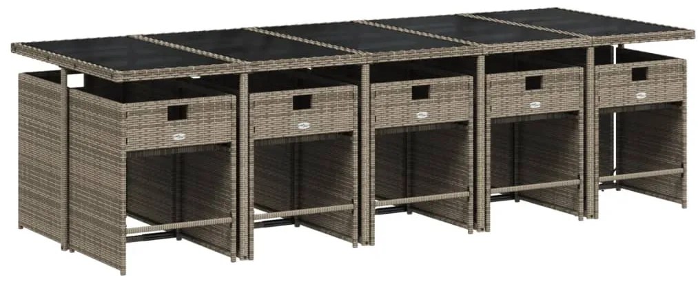11 pcs conjunto jantar p/ jardim c/ almofadões vime PE cinzento