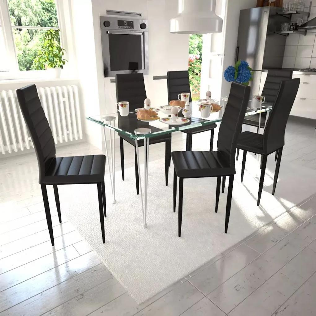 271690 vidaXL Conjunto de jantar com 1 mesa de vidro e 6 cadeiras em preto