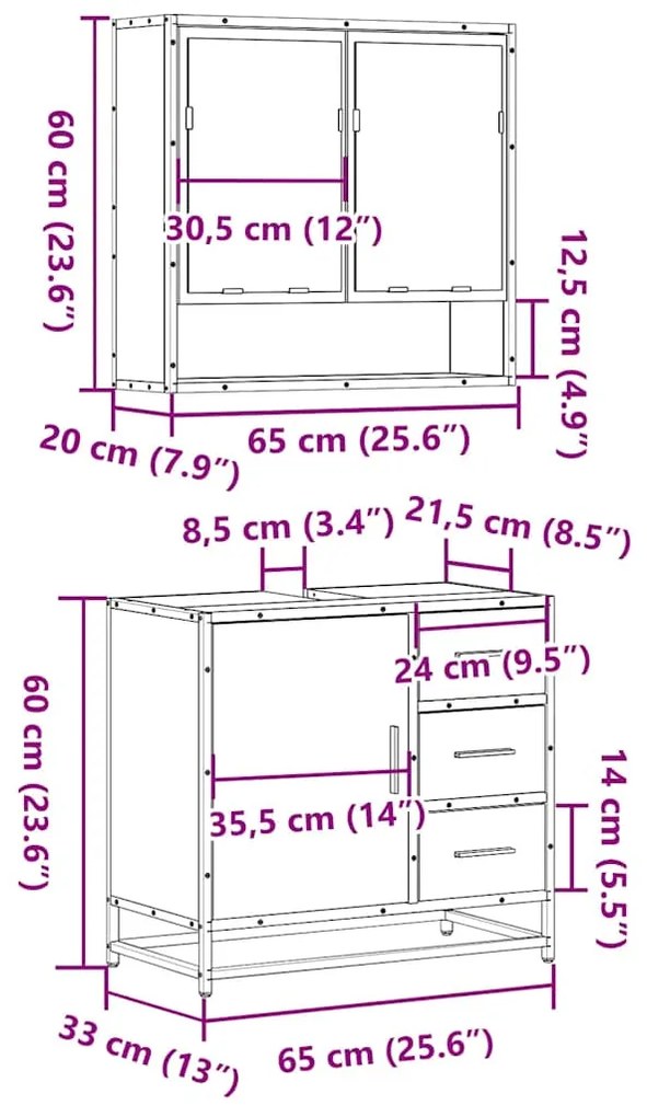 2 pcs conjunto móveis casa de banho derivados de madeira preto