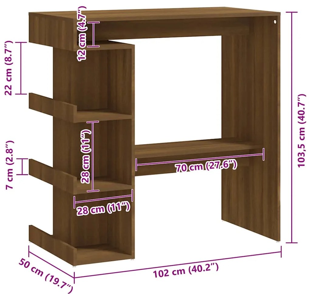 Mesa de bar c/ prateleiras derivados madeira carvalho castanho