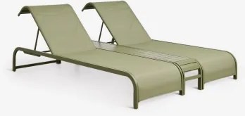 Conjunto De 2 Espreguiçadeiras Reclináveis E Mesa Auxiliar Em Aço Marietta Verde Azeitona Intenso - Sklum