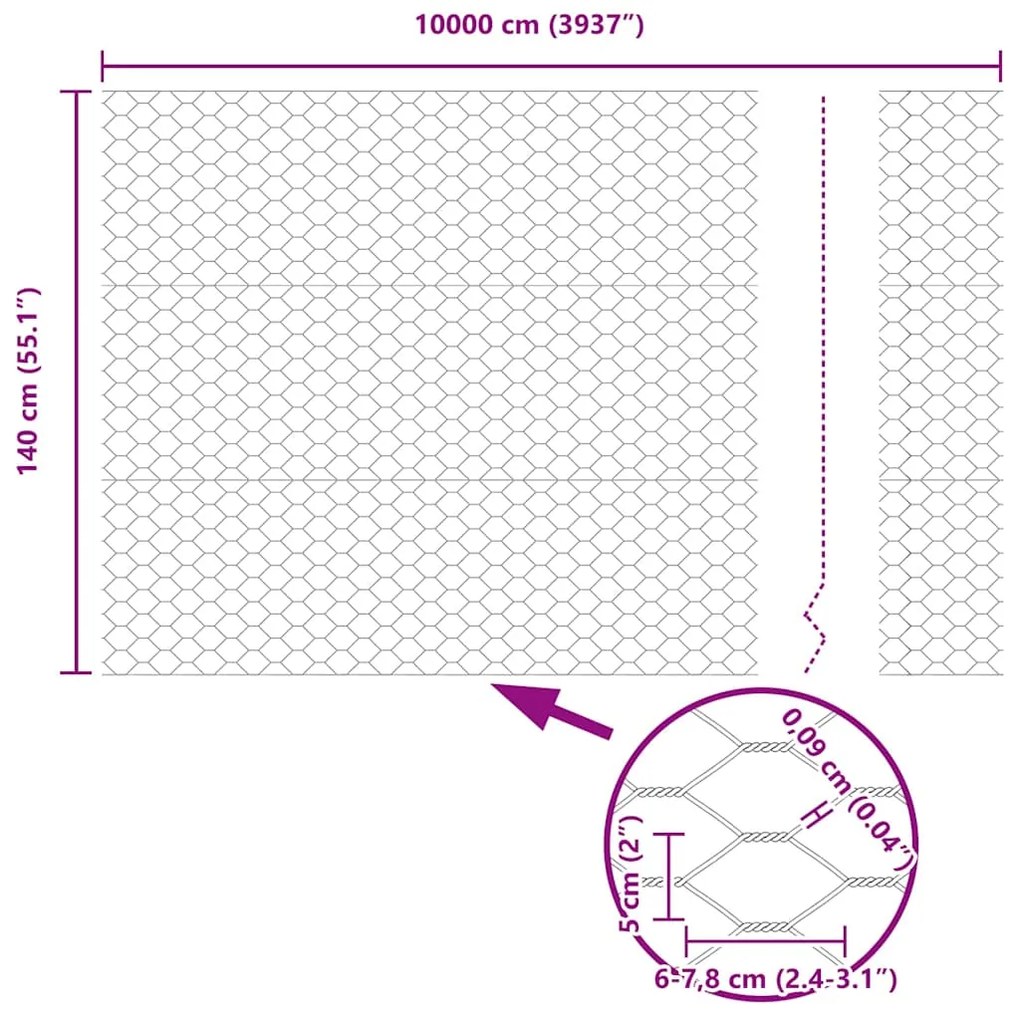Cerca Hexagonal Cinzeto 1.4 x 100 m Aço