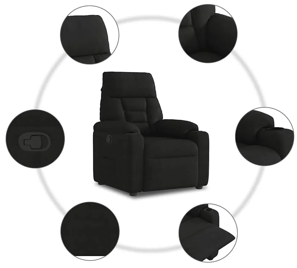 Poltrona reclinável tecido de microfibra preto
