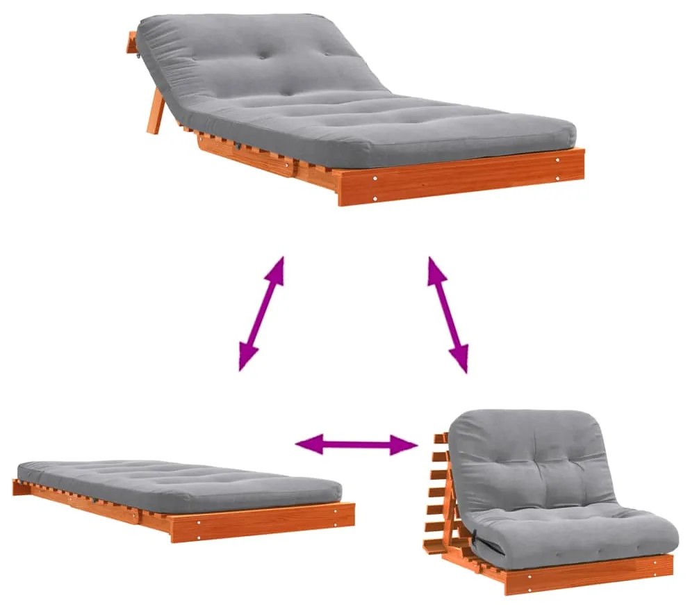 Sofá-cama futon c/ colchão madeira de pinho maciça castanho-mel