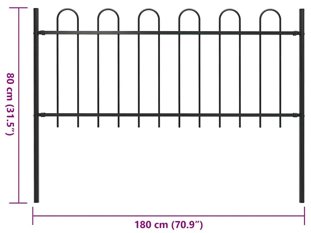 Cerca de jardim com topo em aros 1,8 m aço preto