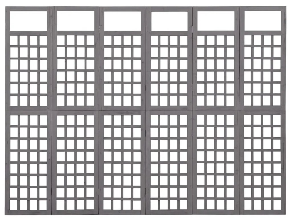 Biombo/treliça 6 painéis abeto maciço 242,5x180 cm cinzento