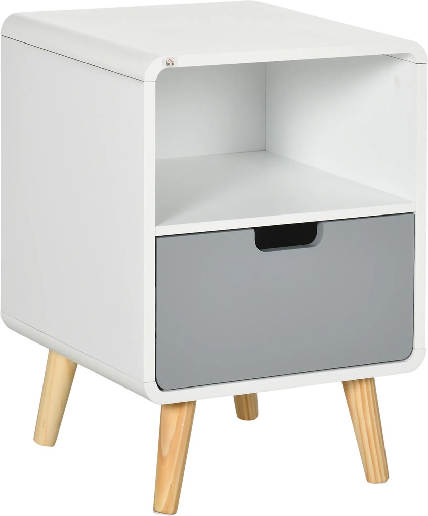 HOMCOM Mesa de cabeceira, design escandinavo, grande gaveta, acabamento resistente à água, 40 x 38 x 58 cm, Branco | Aosom Portugal