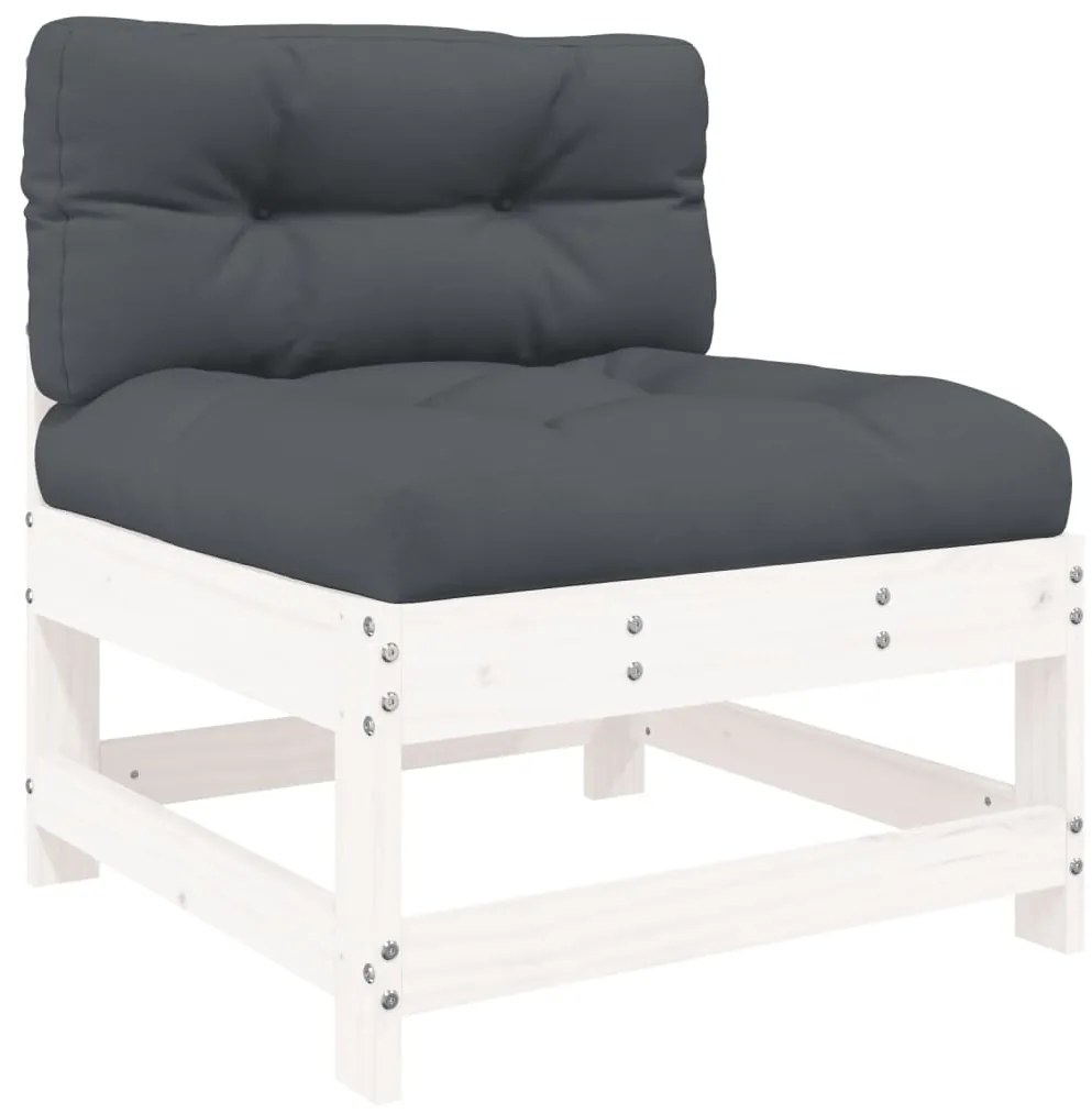 5pcs conjunto lounge jardim c/ almofadões madeira maciça branco