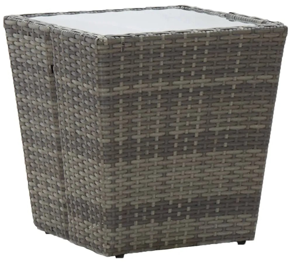 3 pcs conjunto bistrô vime PE e vidro temperado cinzento