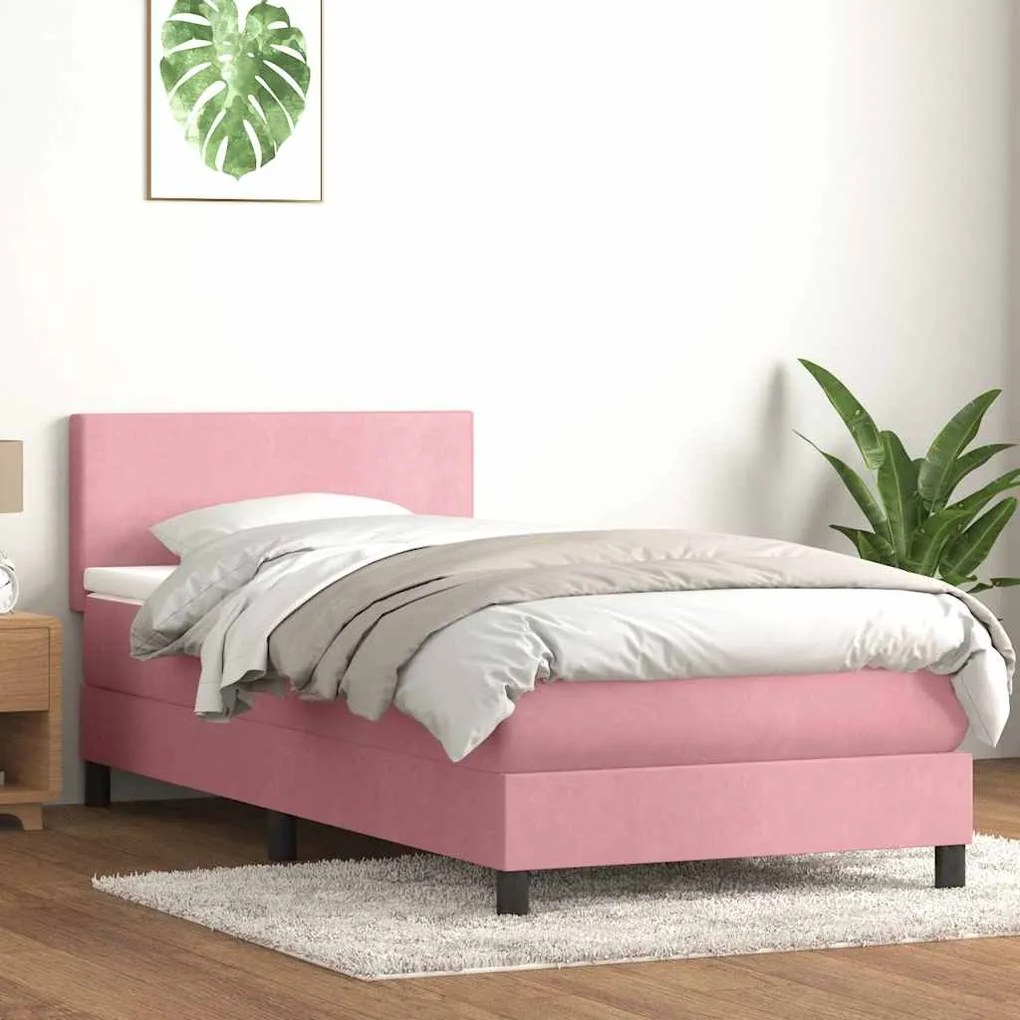 vidaXL Cama box spring c/ colchão e LED rosa 80x210 cm veludo