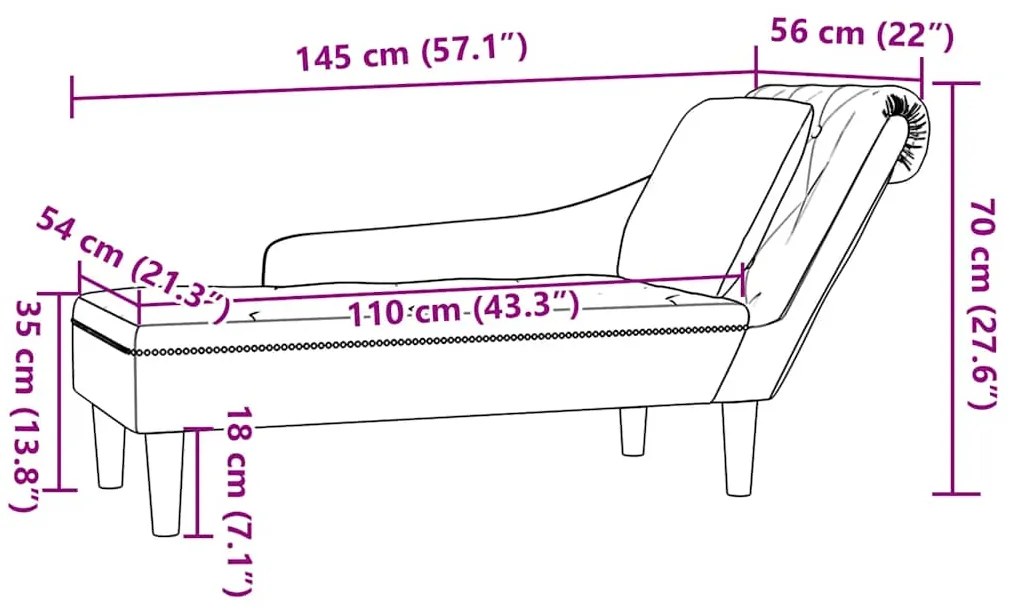 Chaise lounge c/ almofada/apoio de braços direito veludo preto