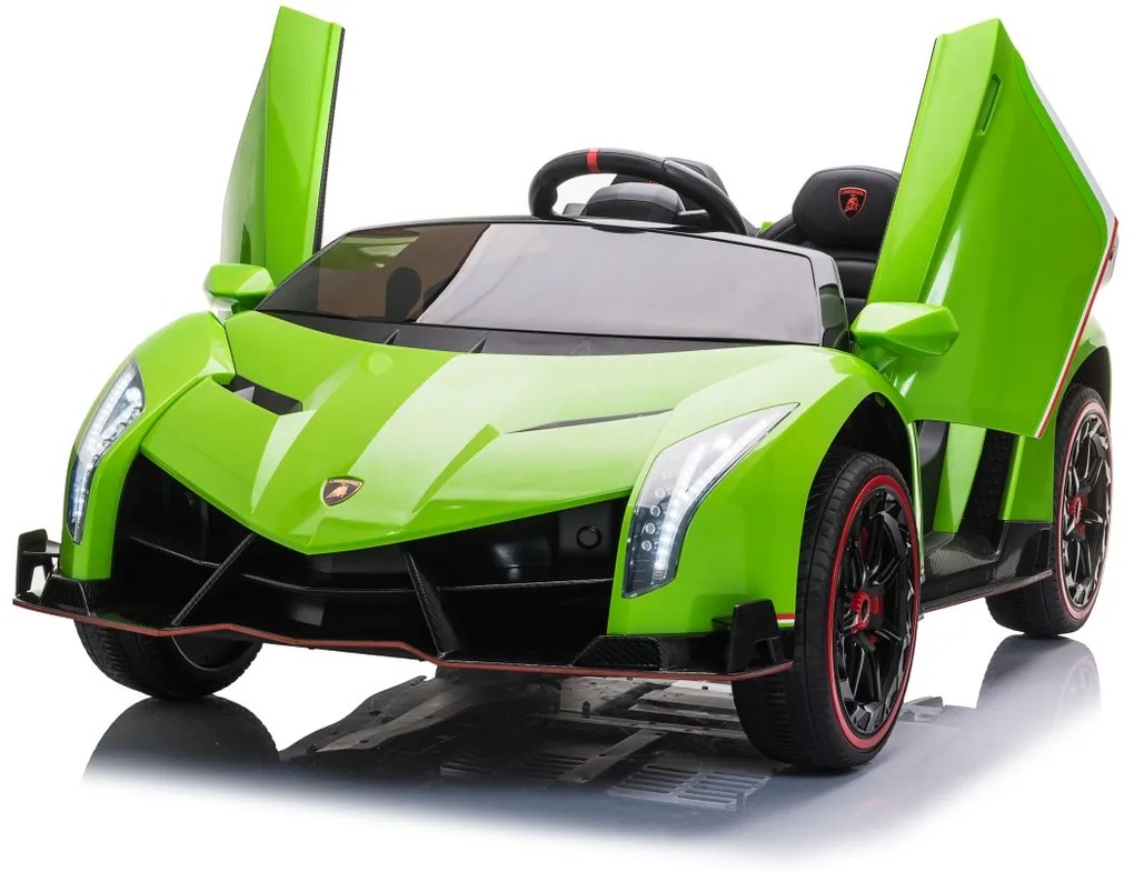Carro elétrico para Crianças Lamborghini Veneno 12V 4x4 Rodas Espuma, assento couro ecológico EVA Verde