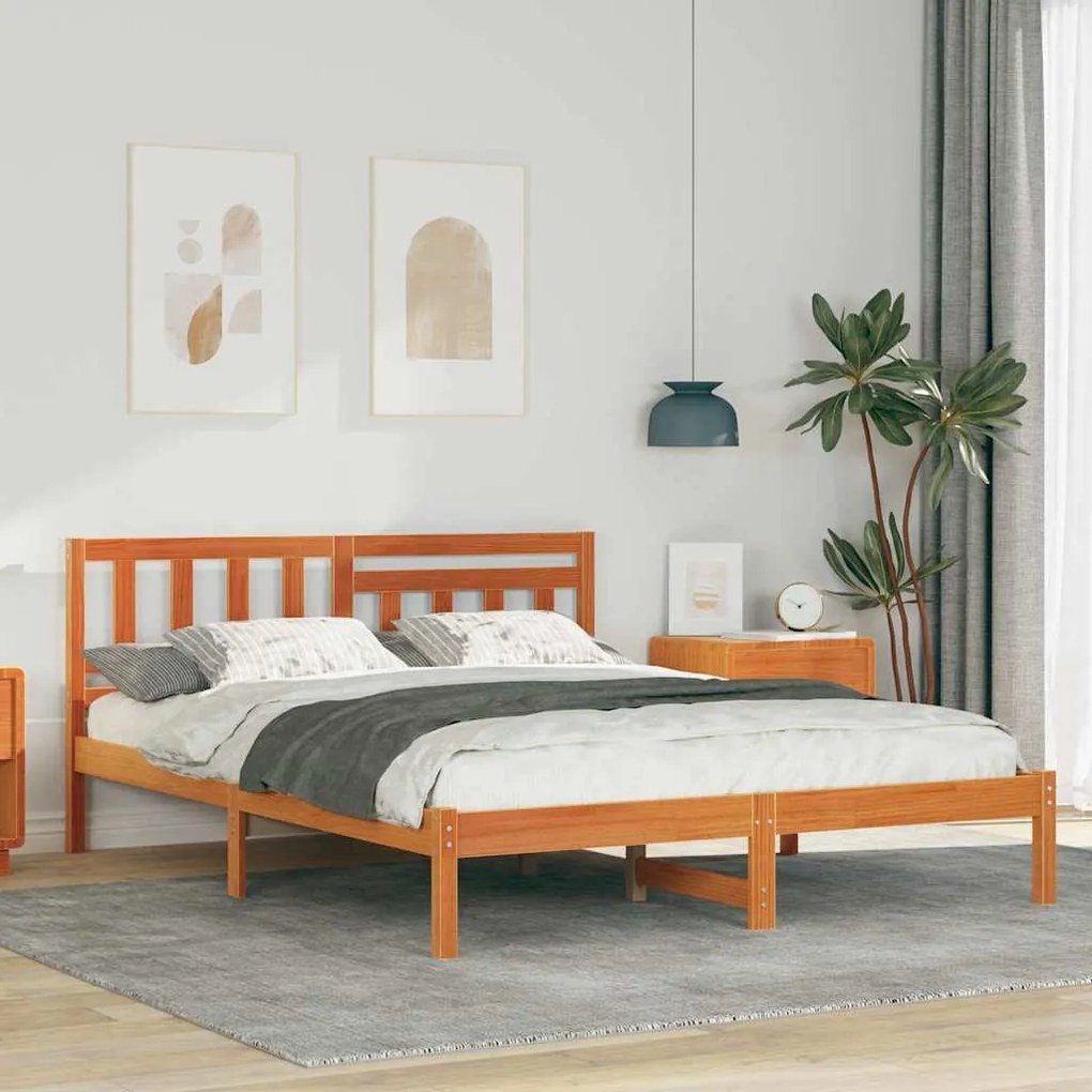 Estrutura da Cama com cabeceira Castanho-mel 140 x 200 cm