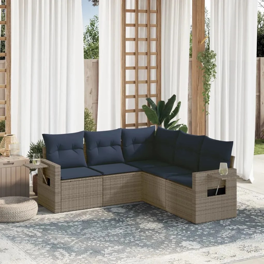 vidaXL 5 pcs conjunto sofás p/ jardim c/ almofadões vime PE cinzento