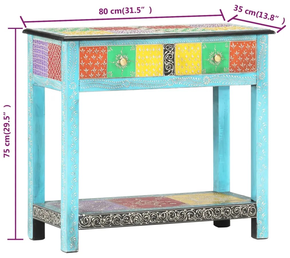 Mesa consola pintada à mão 80x35x75 cm mangueira maciça