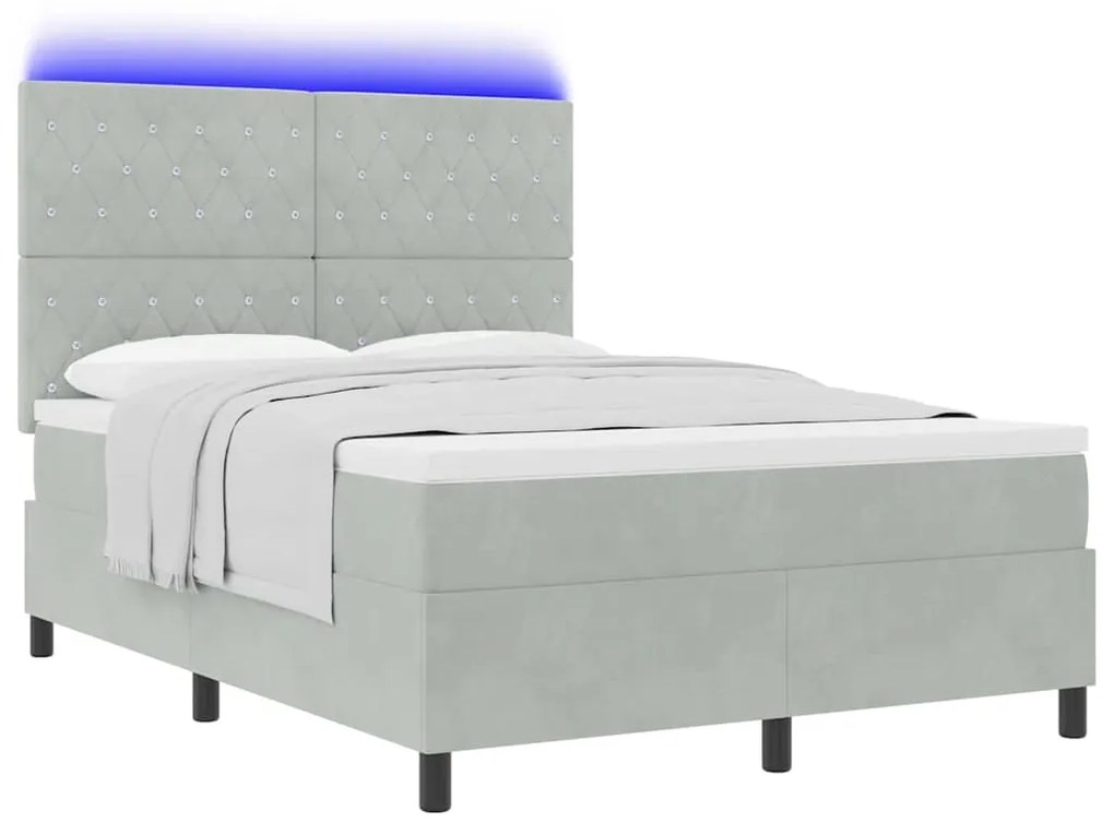 Cama Box Spring vidaXL com Colchão e Luz LED Cinza Claro 140x190 cm Ve
