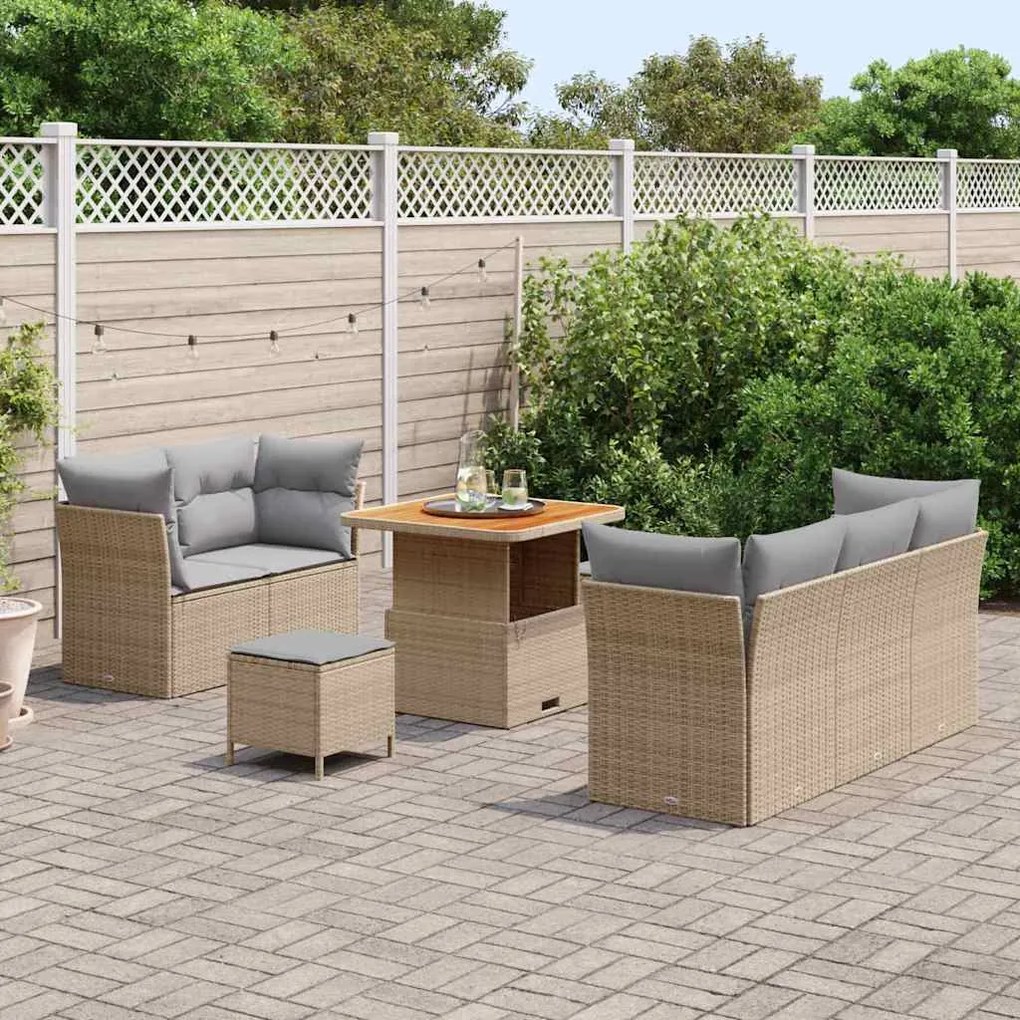 Conjunto de Sofá para Jardim vidaXL de 8 Peças com Almofadas Bege Ratt