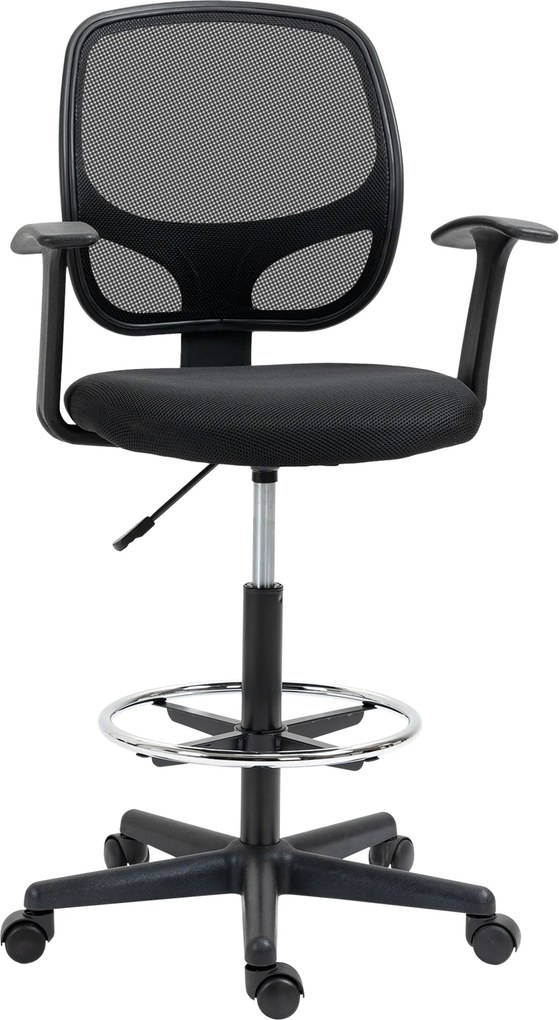 Cadeira de escritório ergonómica, apoio para os pés, encosto em malha, altura ajustável, 60 x 56 x 110–132 cm, preta