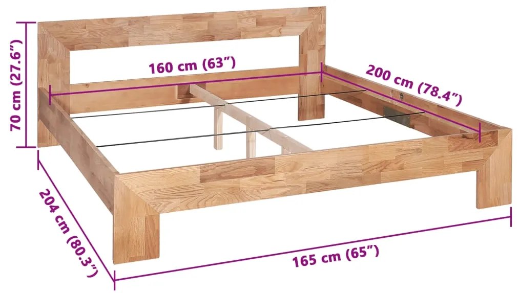 Estrutura de cama 160x200 cm madeira carvalho maciça