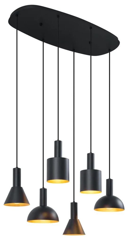 Candeeiro suspenso moderno preto com 6 luzes - Biles Moderno