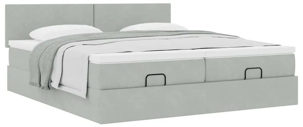 Estrutura cama otomana colchões 180x200cm veludo cinzento claro