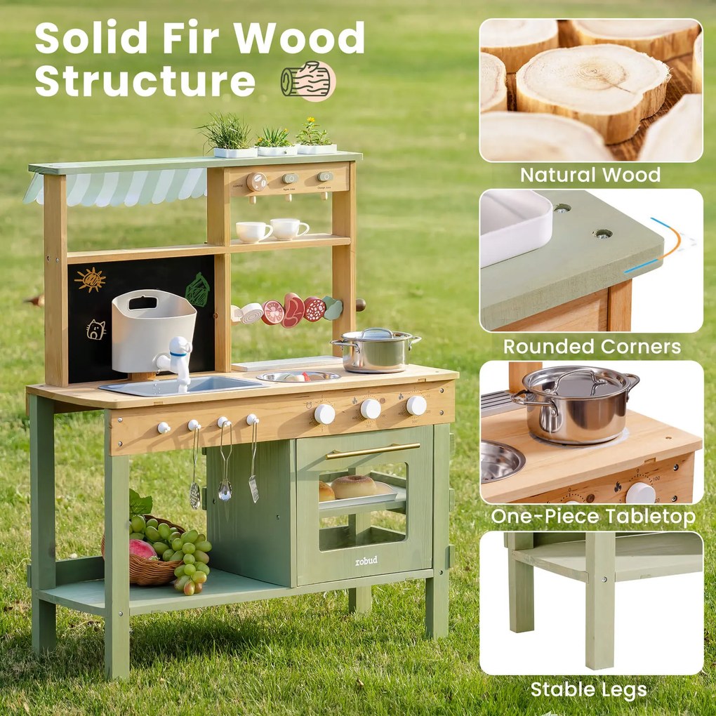 Cozinha de brincar para crianças de madeira ao ar livre 87,4 x 72,9 x 29 cm  Verde