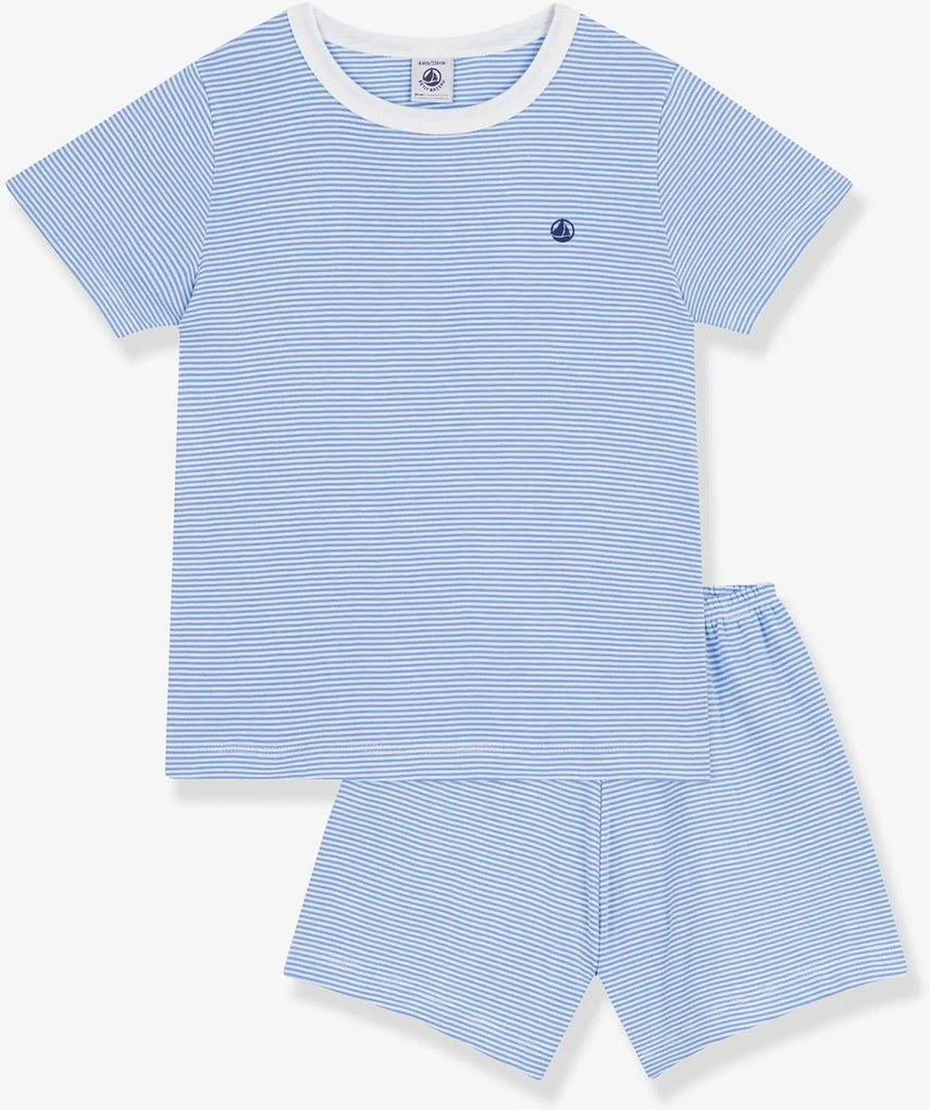 Pijama curto de algodão às riscas Petit Bateau para criança azul