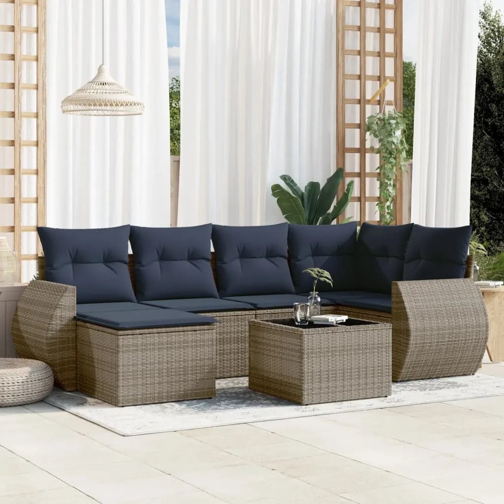 vidaXL 7 pcs conjunto sofás p/ jardim c/ almofadões vime PE cinzento