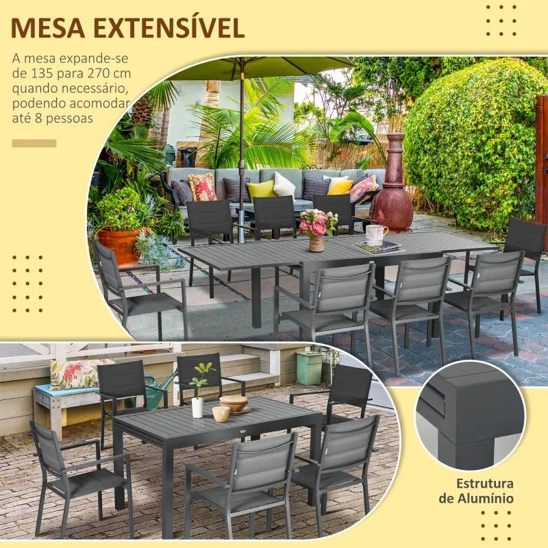 Conjunto de Refeição Mayleen para Jardim - 8 Cadeiras e 1 Mesa Extensí