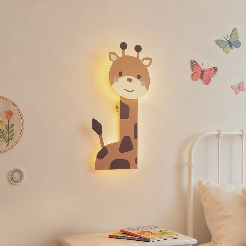 Candeeiro de parede infantil castanho com LED regulável em 3 níveis - Gigi a Girafa